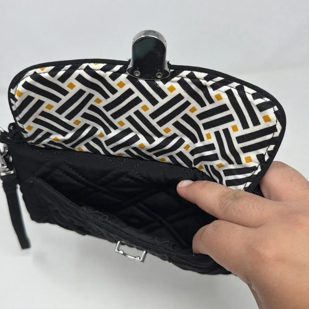 Vera Bradley Black Quilted Turn Lock Wristlet Wallet Clutch Handbag